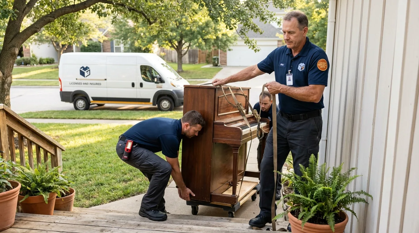 Licensed piano movers securing grand piano in Bonners Ferry, ID