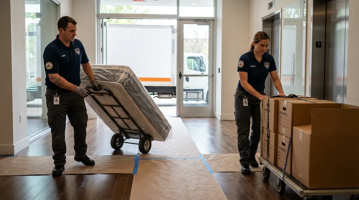 Professional apartment movers loading elevator in Bonners Ferry, ID